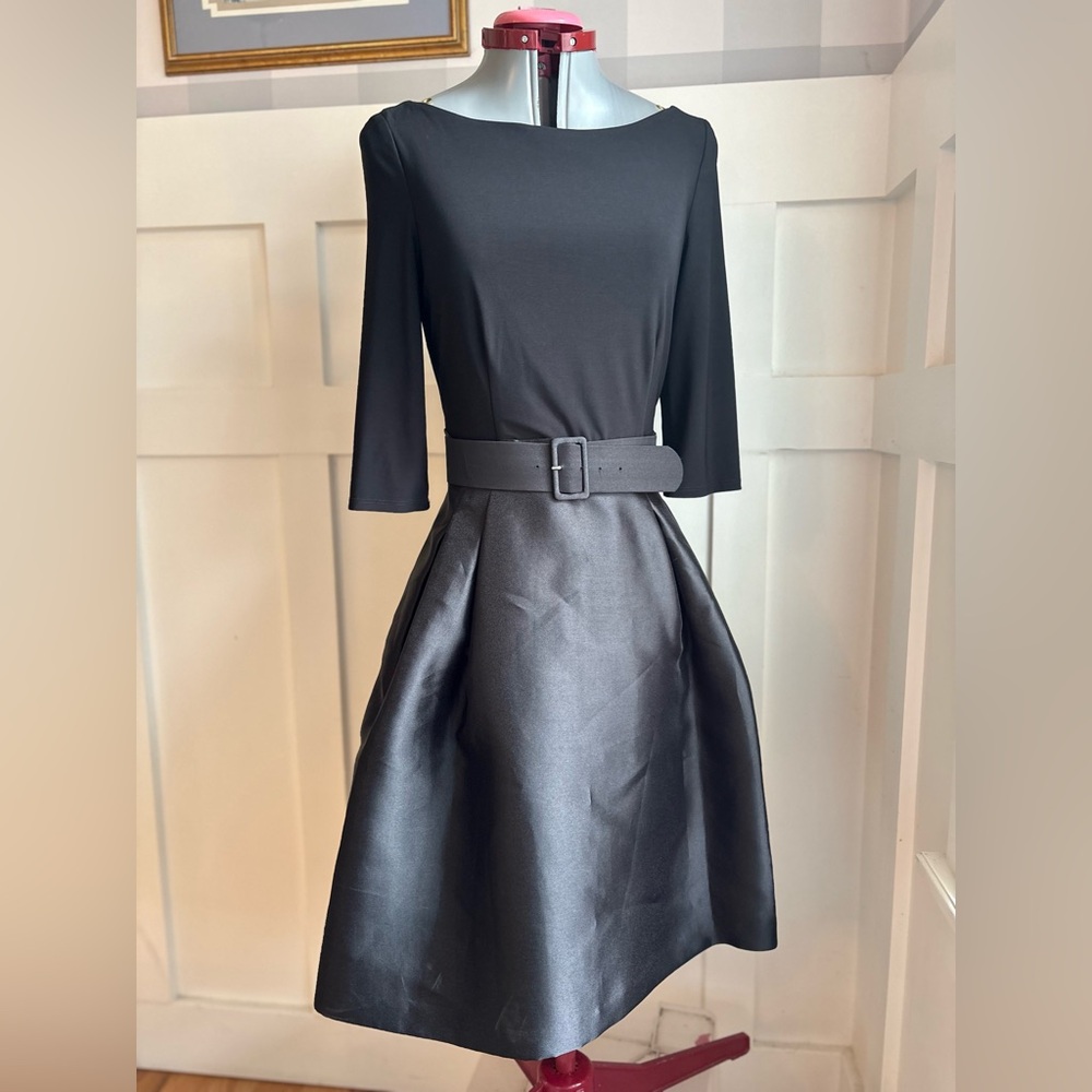 Vintage Classic le chateau Black Belted Fit-and-Flare Dress Medium